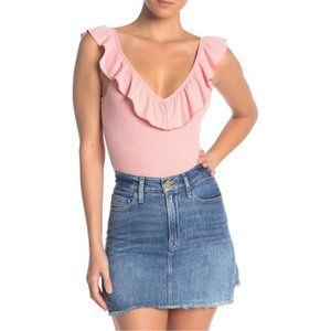 Socialite Ruffle Double V-Neck Sleeveless Bodysuit NEW